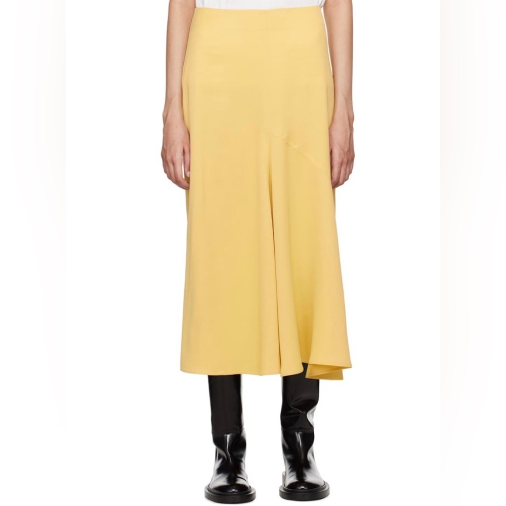 Studio Nicholson Naye Wool Viscose Crepe de Chine Yellow Midi Skirt IT42 UK10